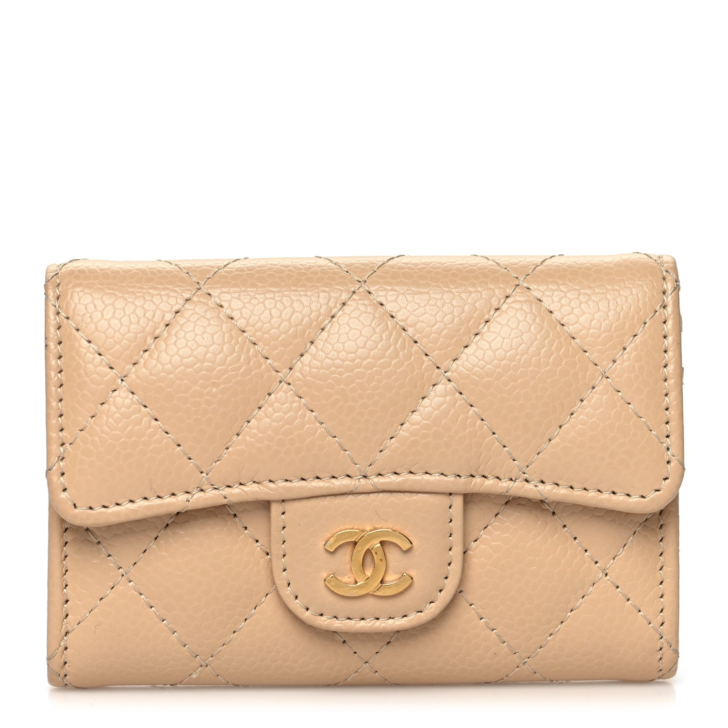 Chanel Caviar Quilted Flap Card Holder Wallet Beige 1 of 12