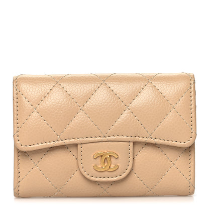 Chanel Caviar Quilted Flap Card Holder Wallet Beige 1 of 12