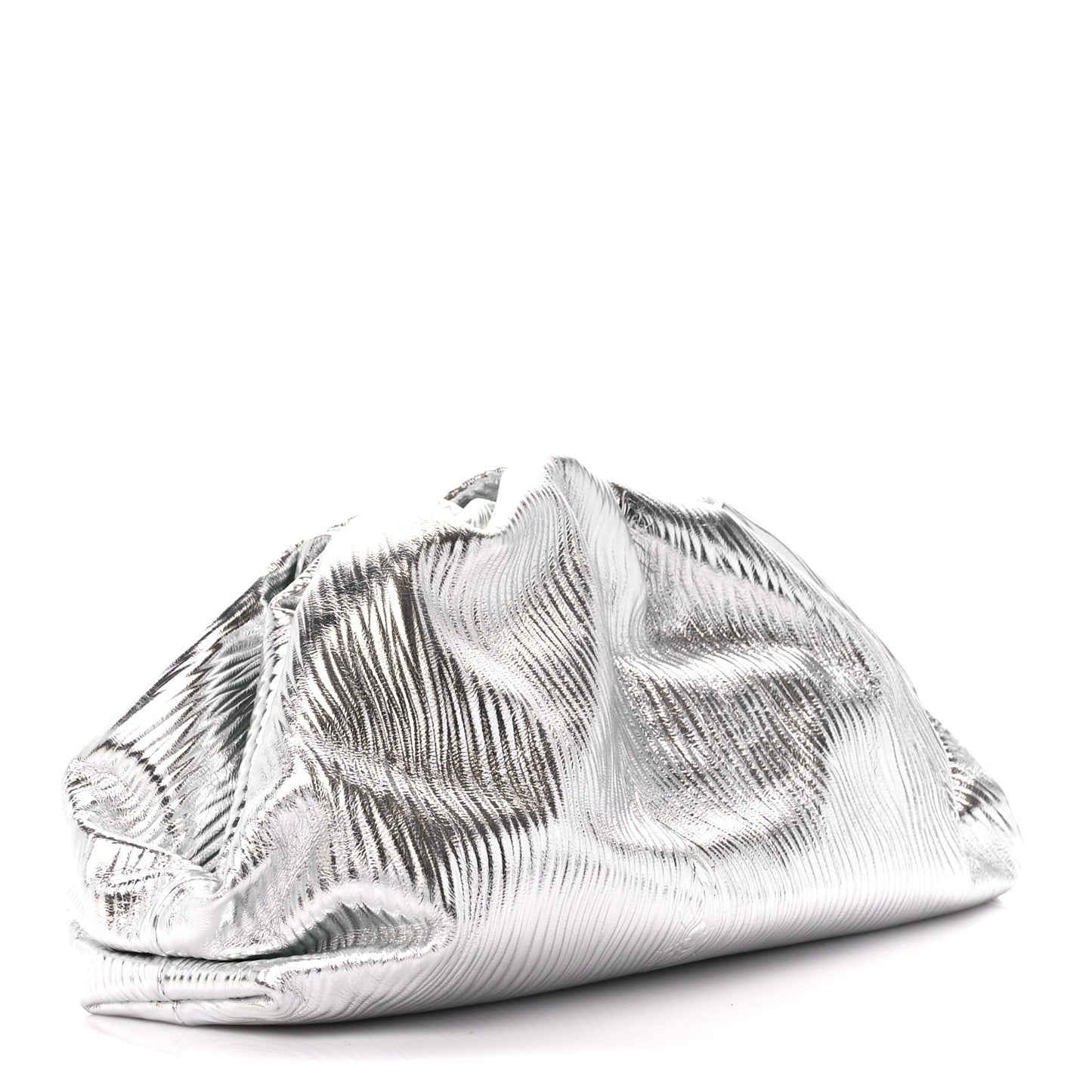 Metallic Bark Calfskin Embossed The Pouch Oversized Clutch Silver