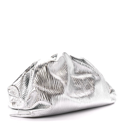 Bottega Veneta Metallic Bark Calfskin Embossed The Pouch Oversized Clutch Silver 3 of 11