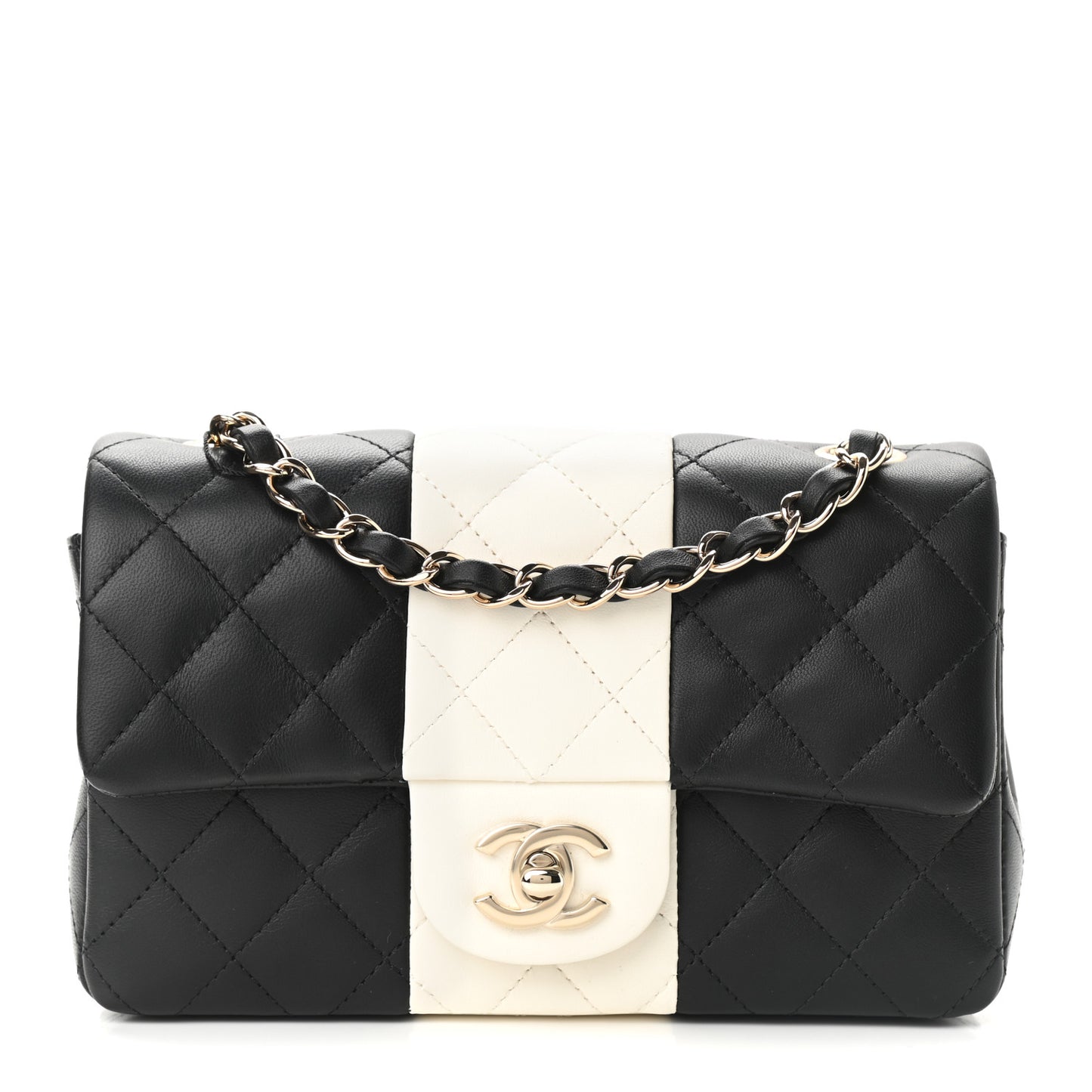 Lambskin Quilted Mini Rectangular Flap Black White