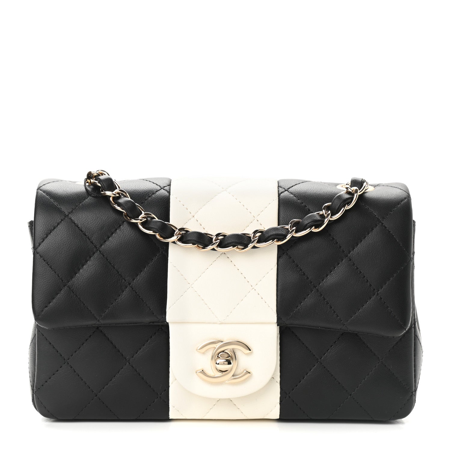 Chanel Lambskin Quilted Mini Rectangular Flap Black White 1 of 9