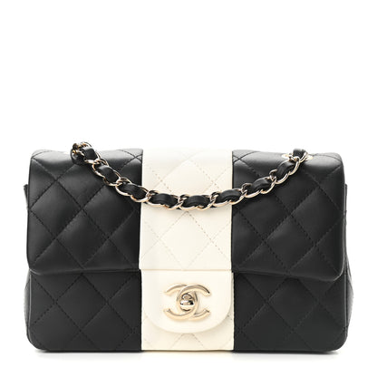 Chanel Lambskin Quilted Mini Rectangular Flap Black White 1 of 9