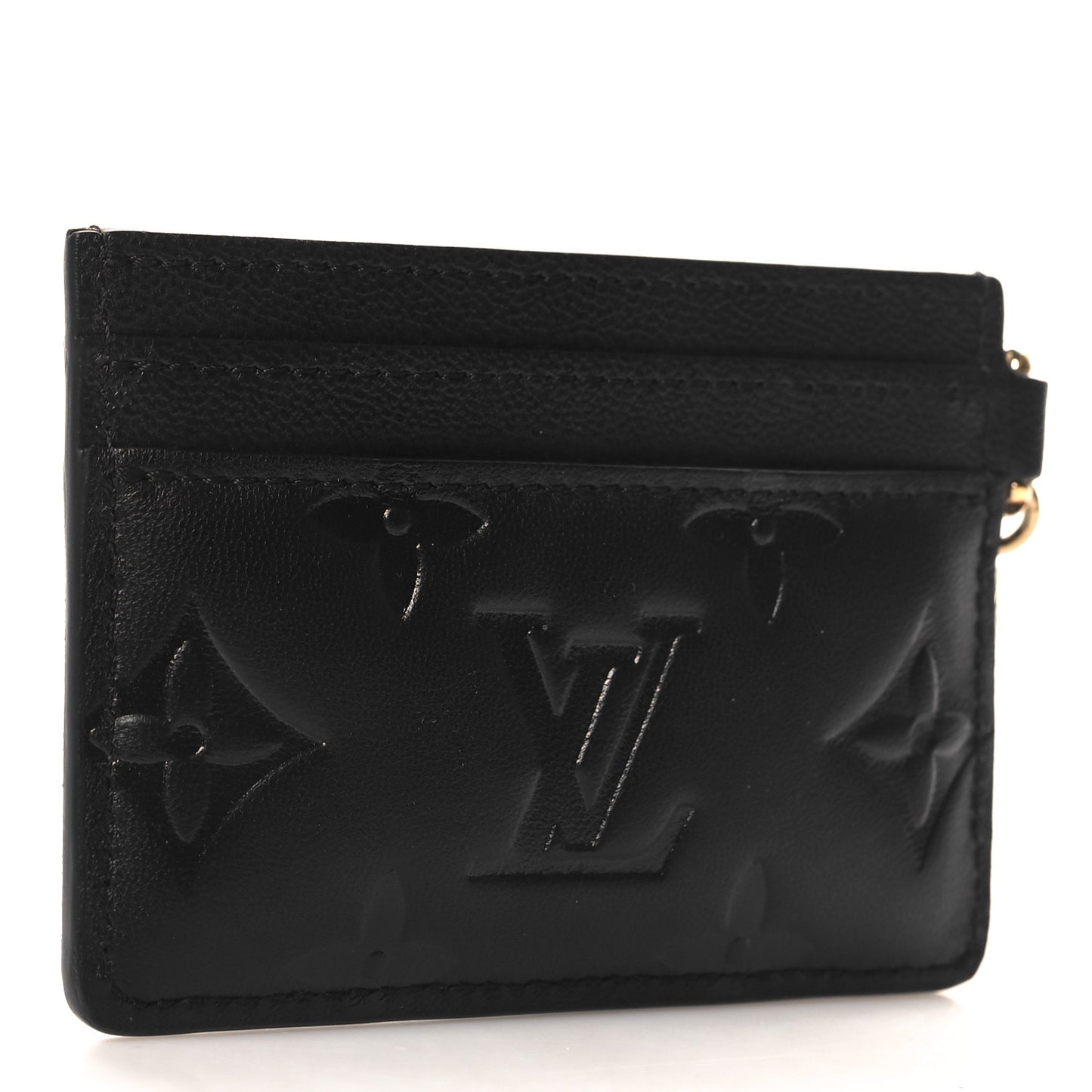 Lambskin Embossed Monogram LV Charms Porte Coussin Card Holder Black