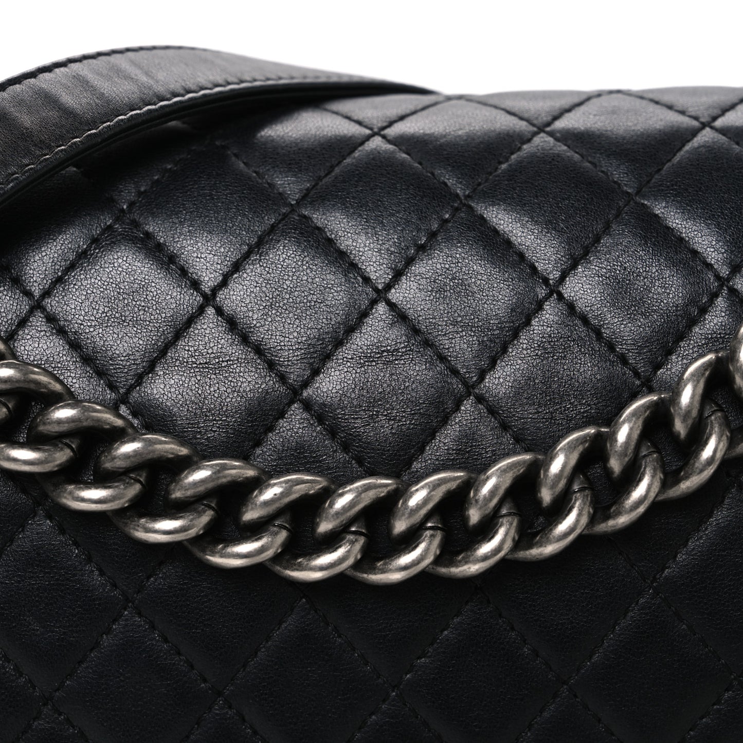 Lambskin Quilted Large Boy Flap Black