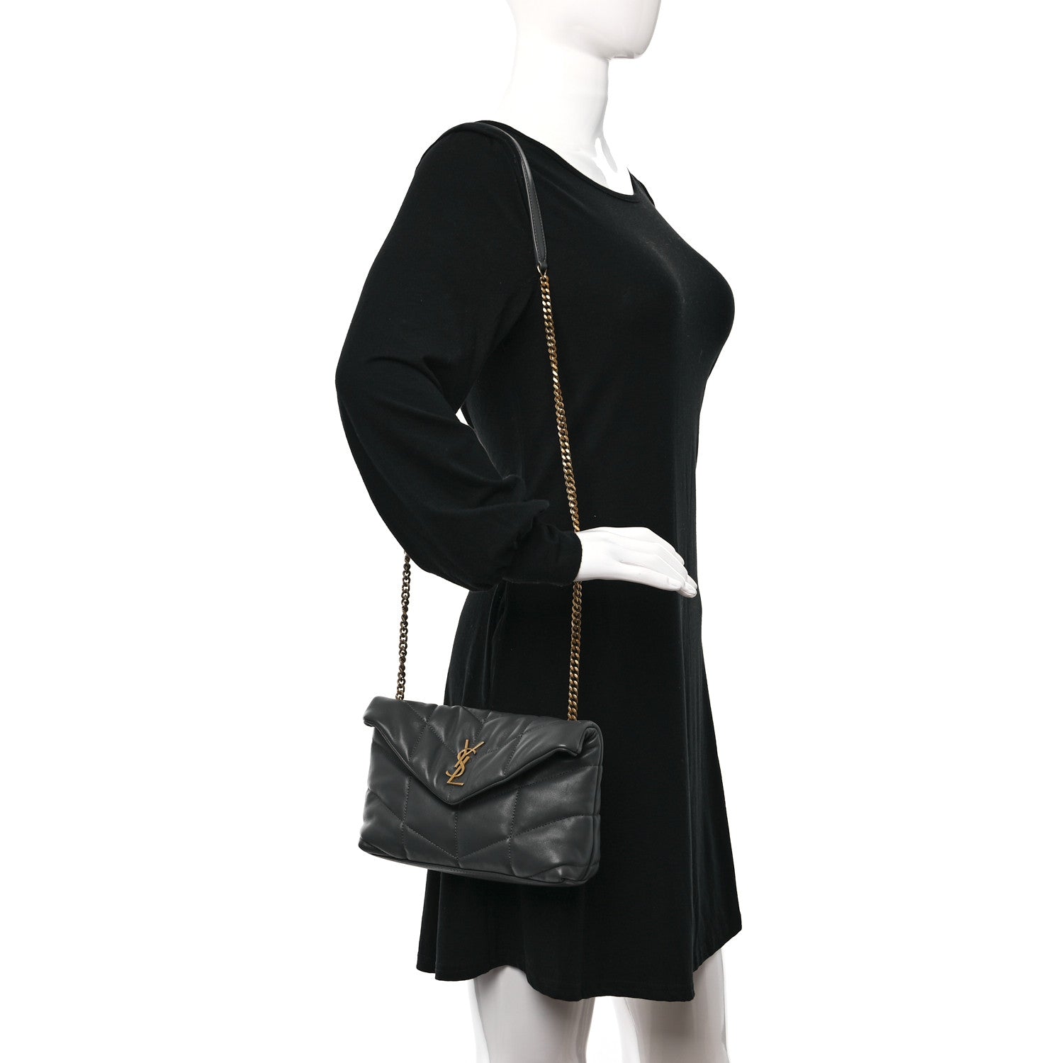 Saint Laurent Lambskin Quilted Toy Loulou Puffer Monogram Chain Satchel Storm 3 of 9