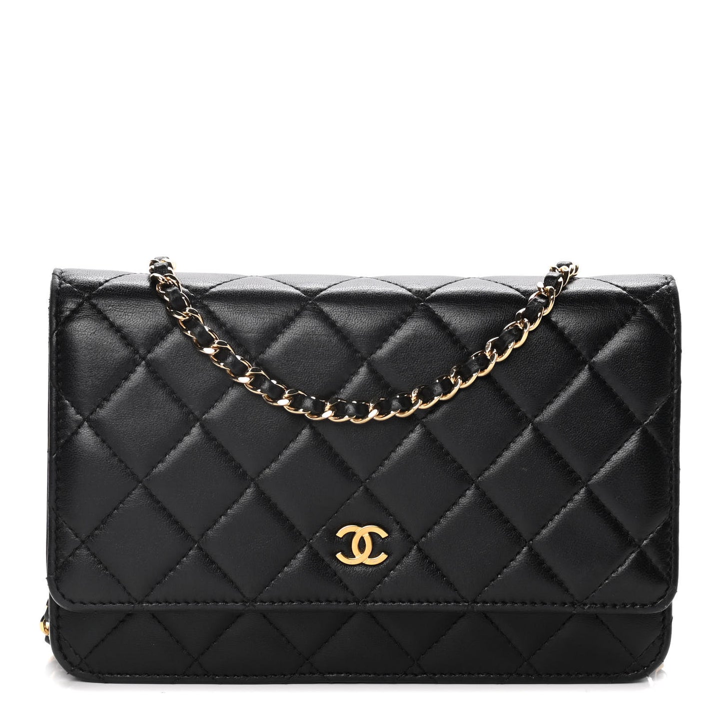 Lambskin Quilted Wallet On Chain WOC Black