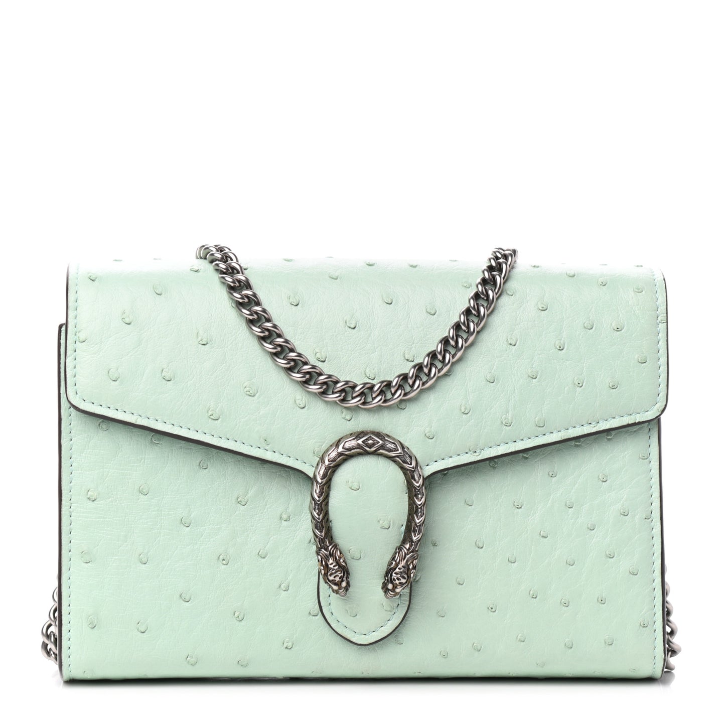 Ostrich Mini Dionysus Chain Wallet Light Green