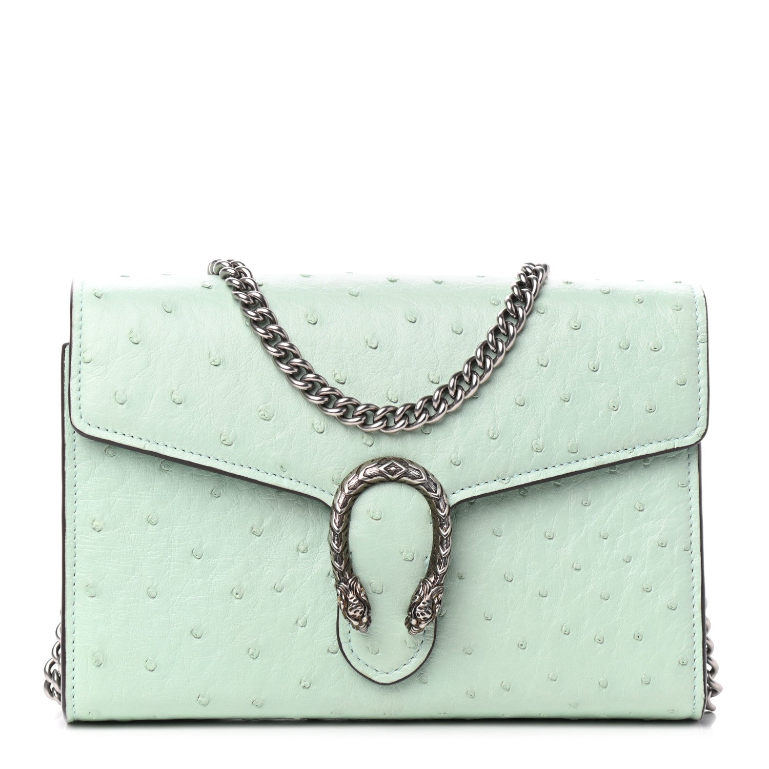 Gucci Ostrich Mini Dionysus Chain Wallet Light Green 1 of 9