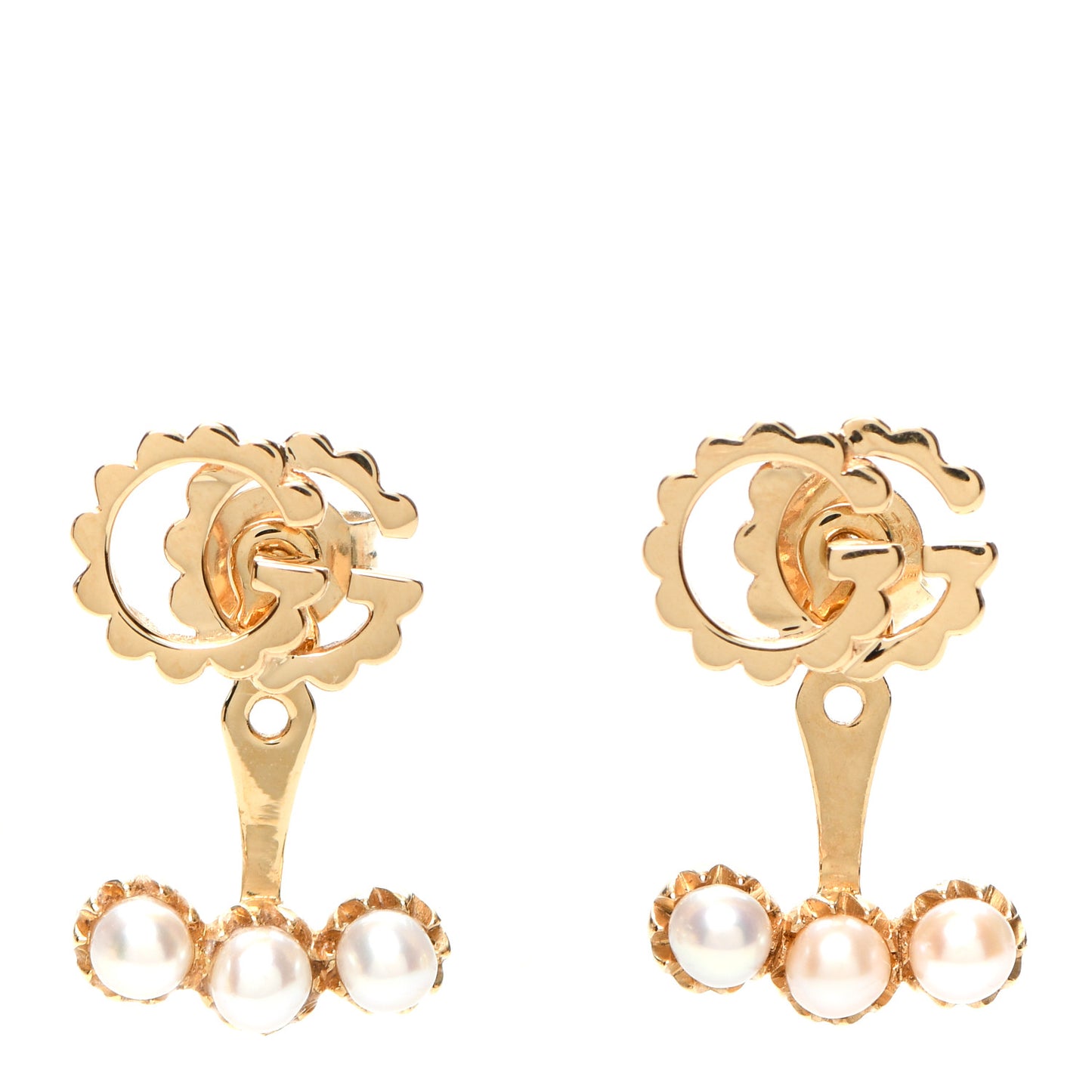 18K Yellow Gold Pearl GG Running Earrings