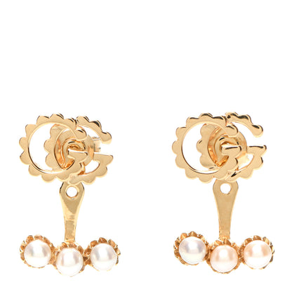 Gucci 18K Yellow Gold Pearl GG Running Earrings 1 of 5