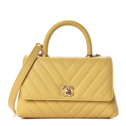 Chanel Caviar Chevron Quilted Mini Coco Handle Flap Yellow 1 of 14