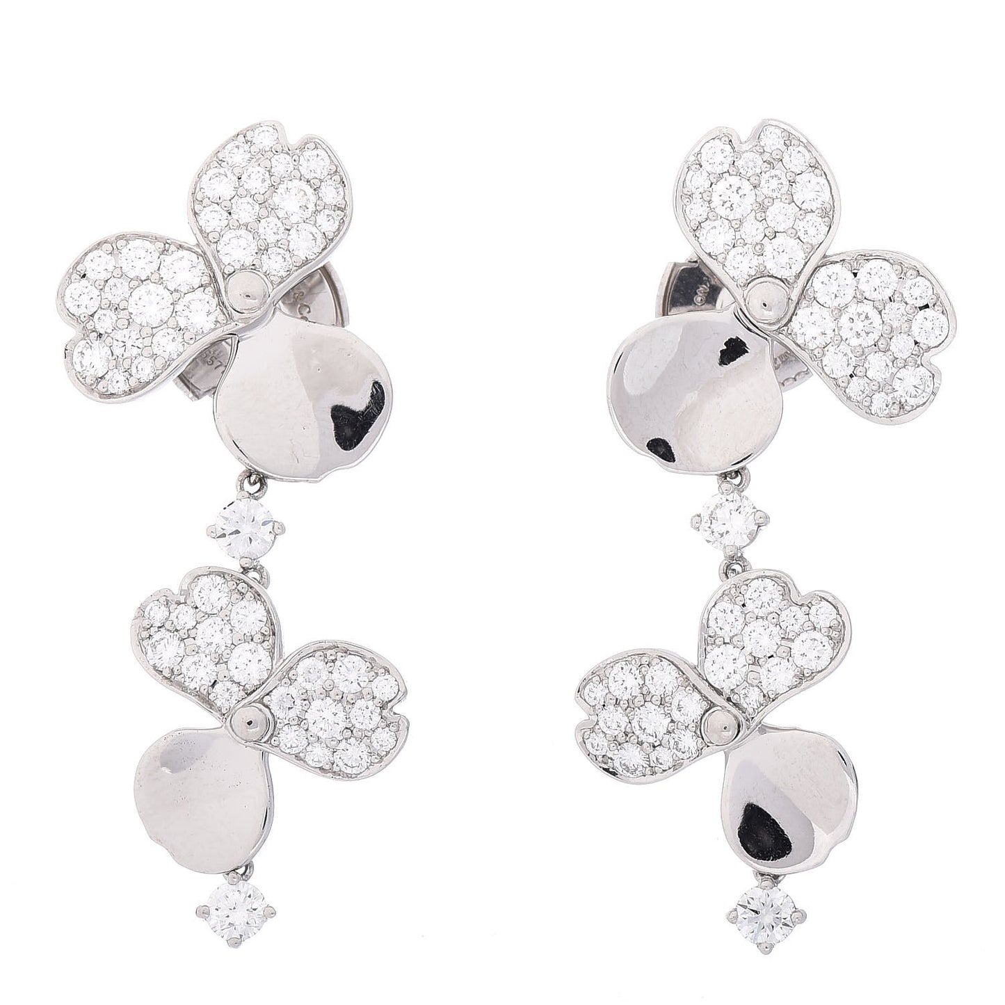 Platinum Diamond Paper Flowers Cluster Drop Earrings