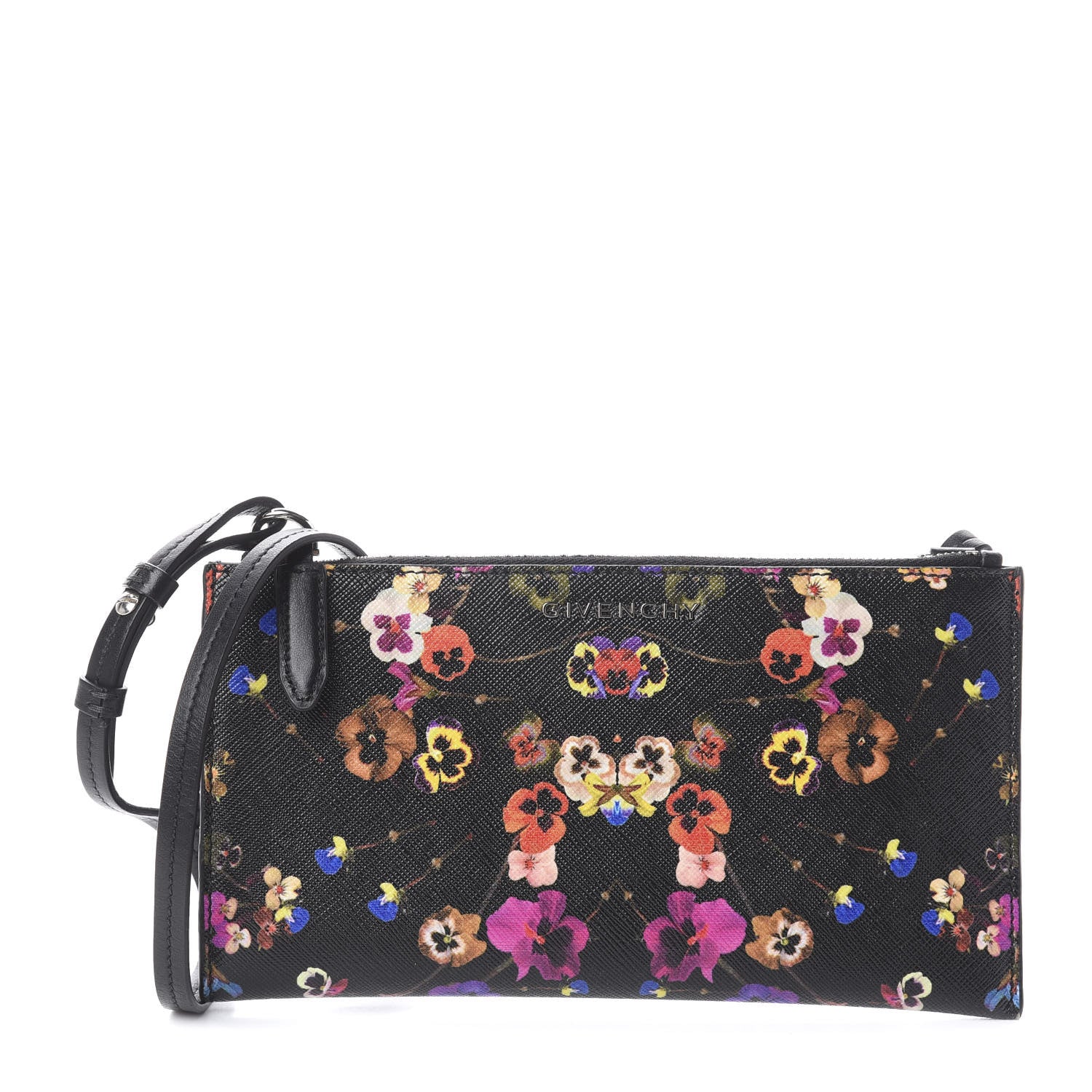 Givenchy Textured Coated Canvas Pansy Print Iconic Pouch Crossbody Black Multicolor 1 of 5