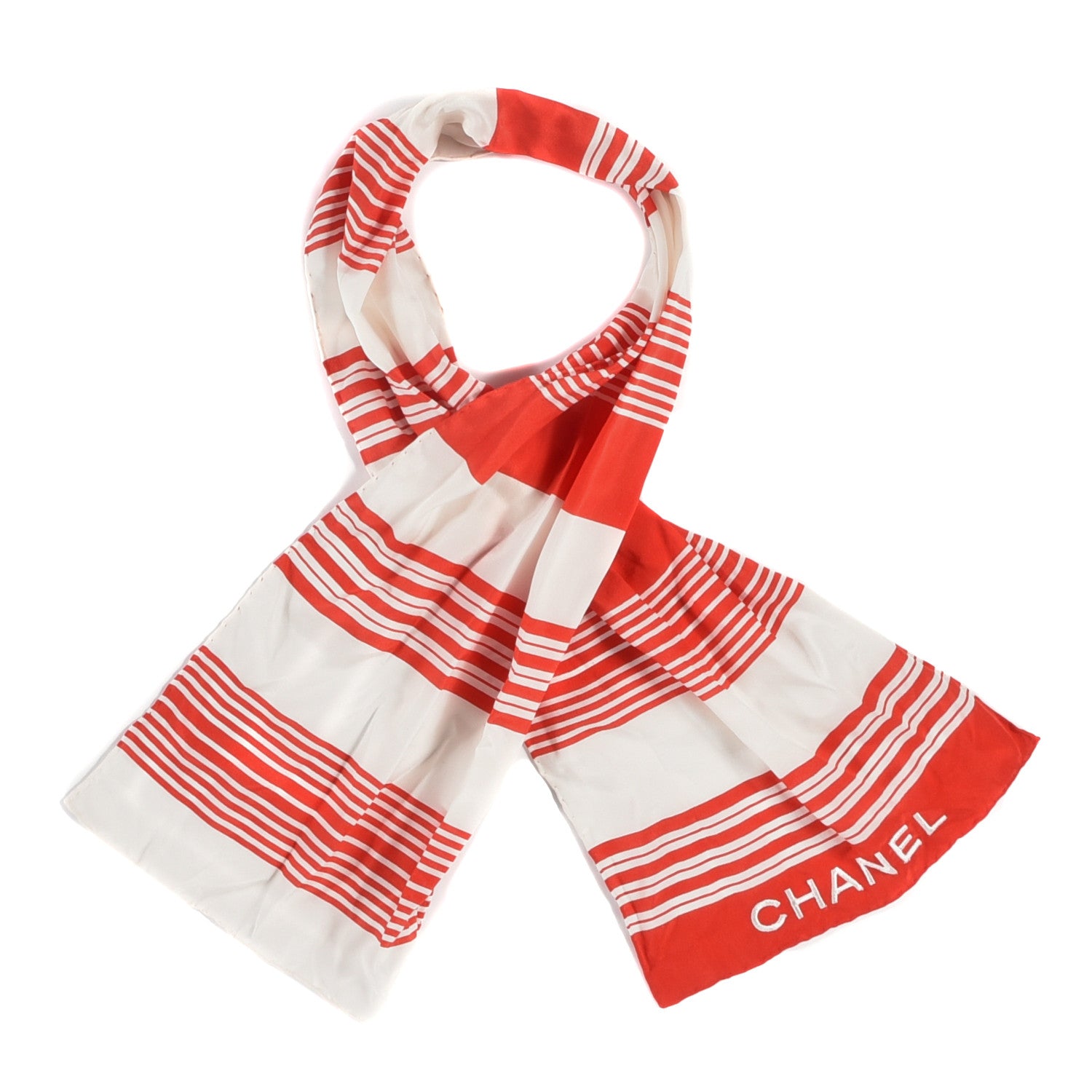 Chanel Silk CC Striped Stole Red White 1 of 4