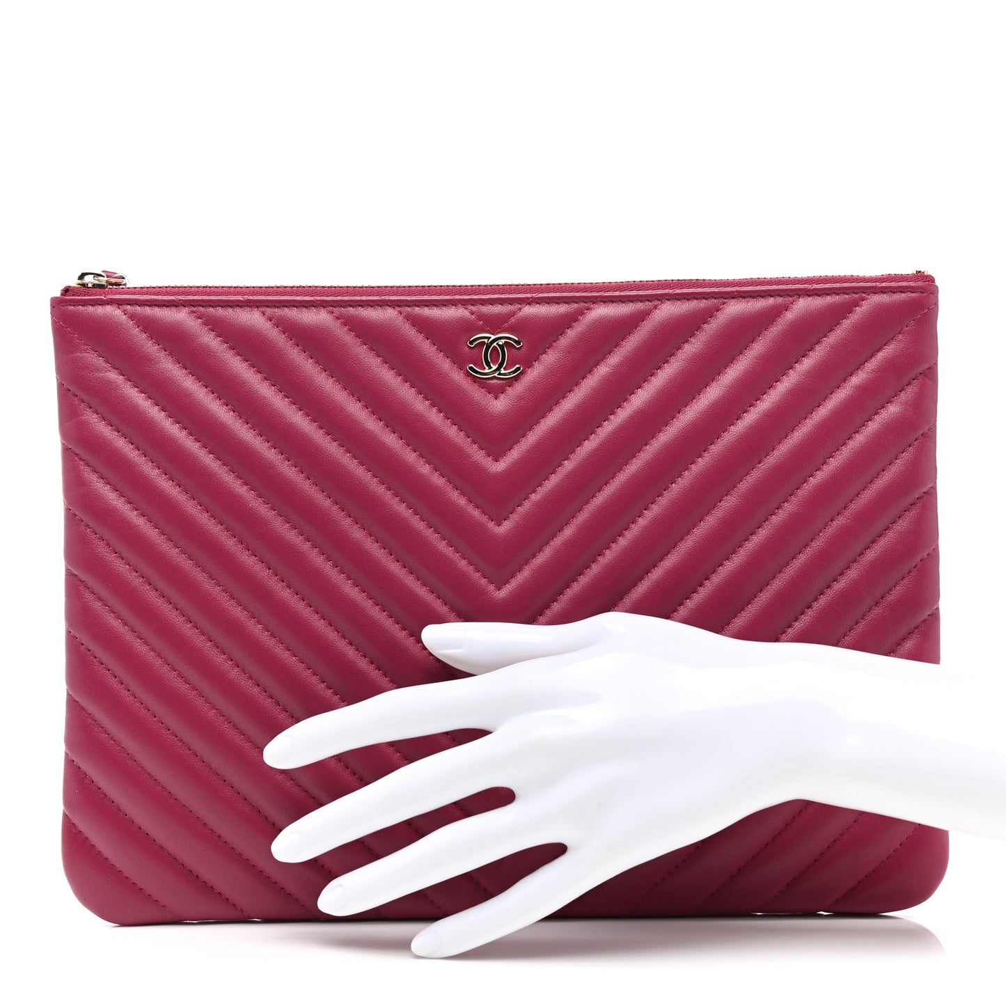 Lambskin Chevron Quilted Medium Cosmetic Case Dark Pink