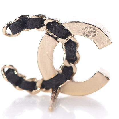 Chanel Crystal Baguette Lambskin Chain CC Vintage Allure Stud Earrings Black Gold 3 of 5