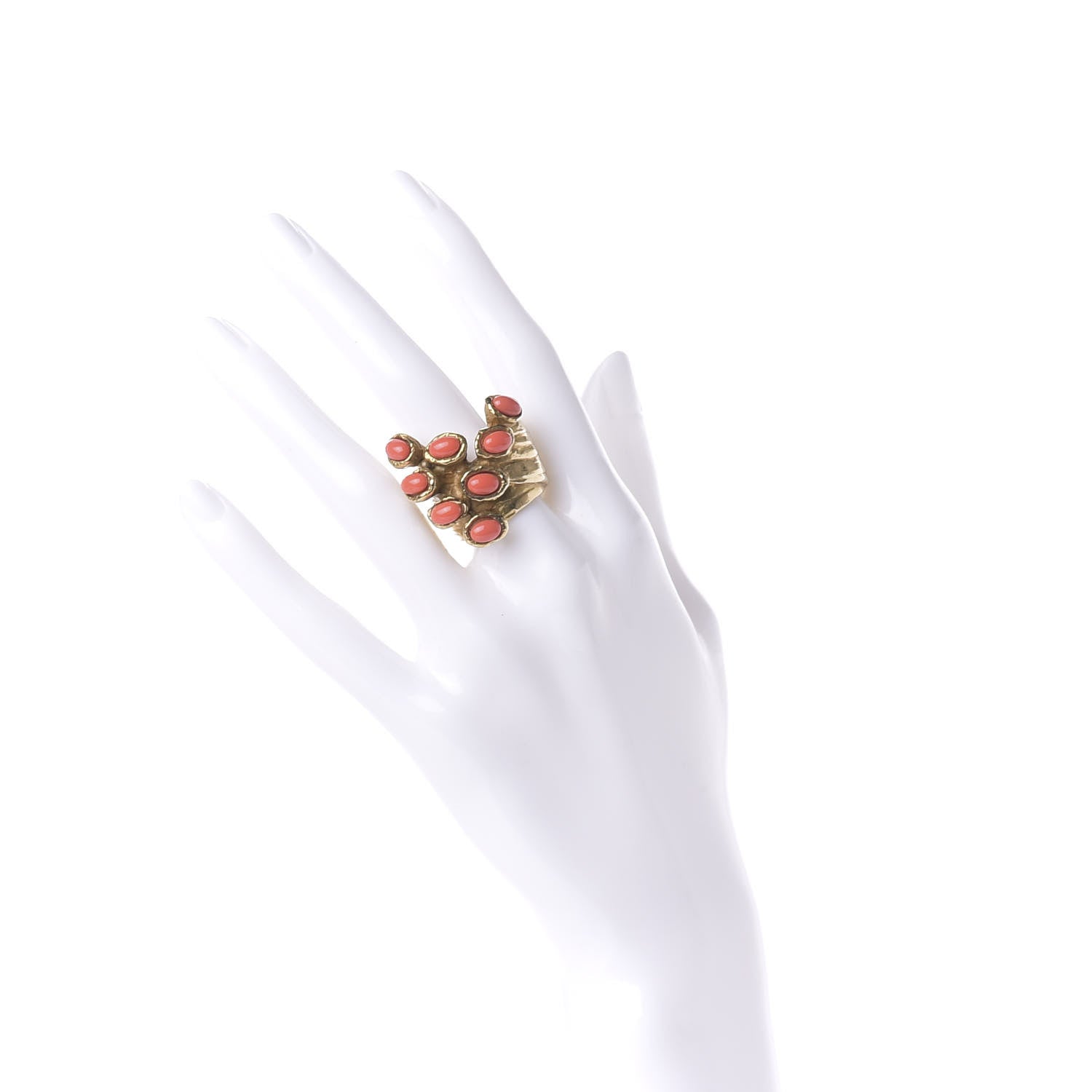 Saint Laurent Arty Dots Ring 5.5 Gold Coral 2 of 5