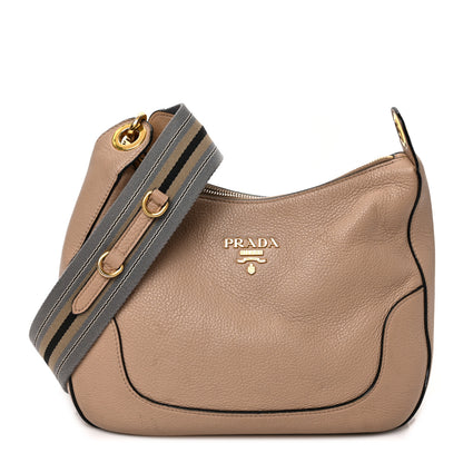 Prada Vitello Phenix Zippered Messenger Hobo Cammeo 1 of 11