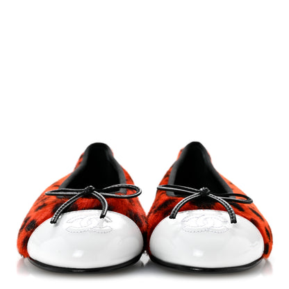 Chanel Pony Hair Patent Cap Toe CC Ballerina Flats 37 Orange Black White 3 of 10