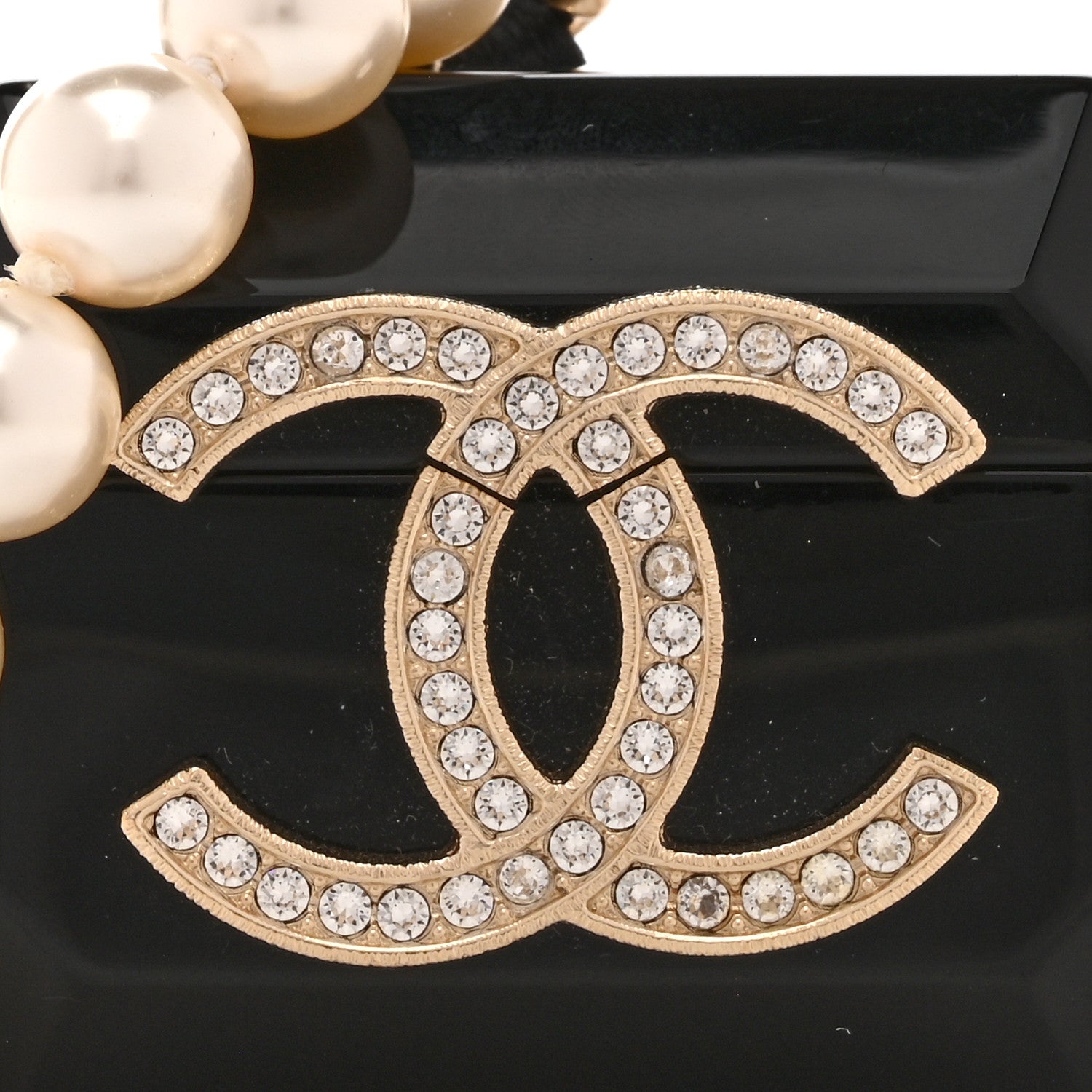 Chanel Resin Crystal Pearl Airpods Pro Holder Necklace Black