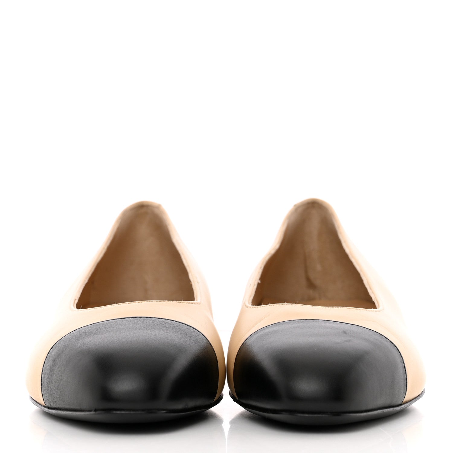 Chanel Lambskin Cap Toe Ballerina Flats 36 Beige Black 2 of 20
