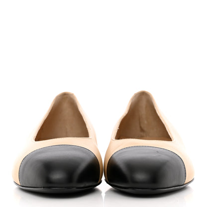 Chanel Lambskin Cap Toe Ballerina Flats 36 Beige Black 2 of 20