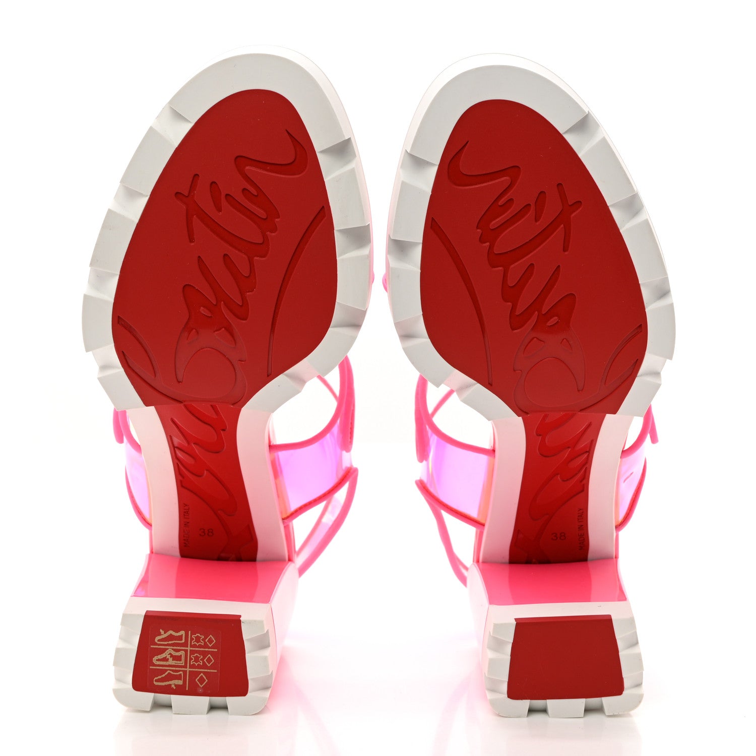 Christian Louboutin PVC Loubi Duniss 100 Lug Sole Sandals 38 Fluo Pink 5 of 9