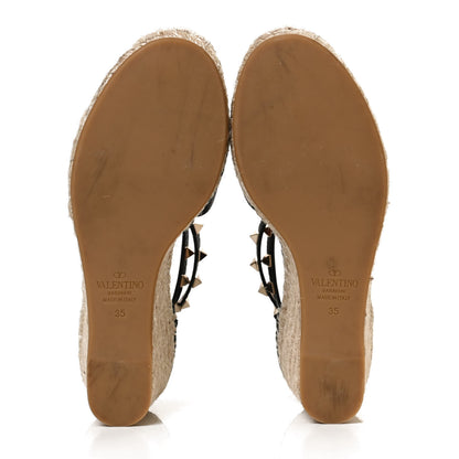 Valentino Garavani Grained Calfskin Rockstud Ankle Wrap Espadrille 15/85mm Wedges 35 Black Light Cuir 7 of 9