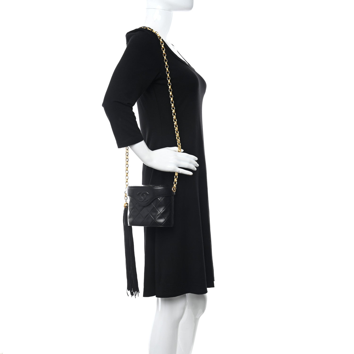 Chanel Lambskin Quilted Small Tassel Shoulder Bag Black 2 of 13