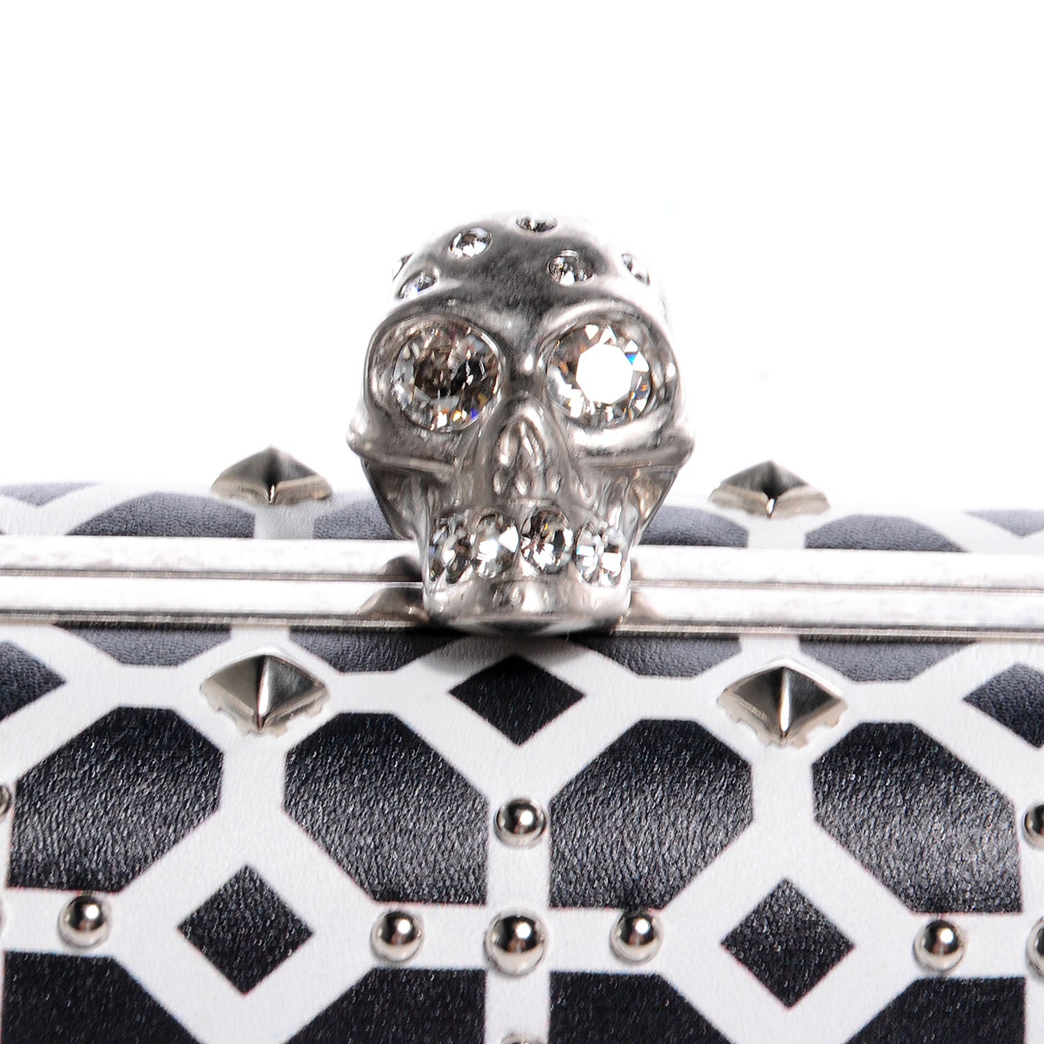 Alexander McQueen Classic Grid Skull Clasp Clutch Bag Ivory and Black 7 of 10
