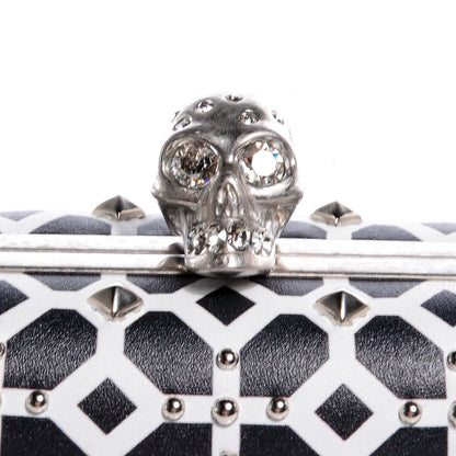 Alexander McQueen Classic Grid Skull Clasp Clutch Bag Ivory and Black 7 of 10