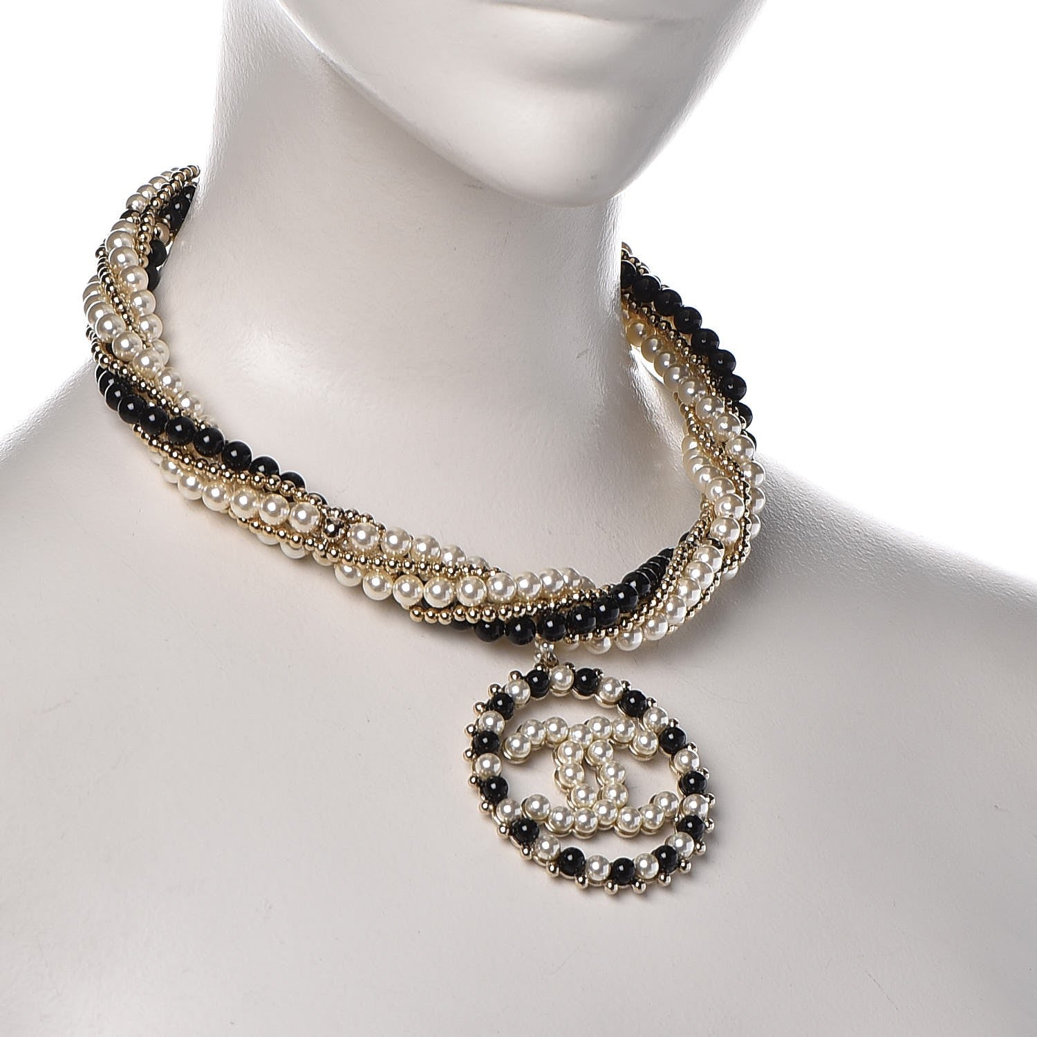 Chanel Pearl Beaded CC Multistrand Necklace Gold Black White 2 of 6