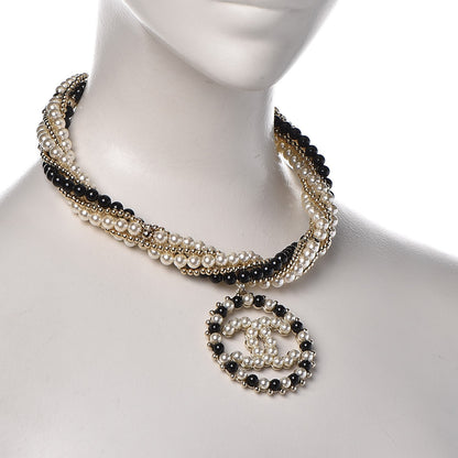 Chanel Pearl Beaded CC Multistrand Necklace Gold Black White 2 of 6