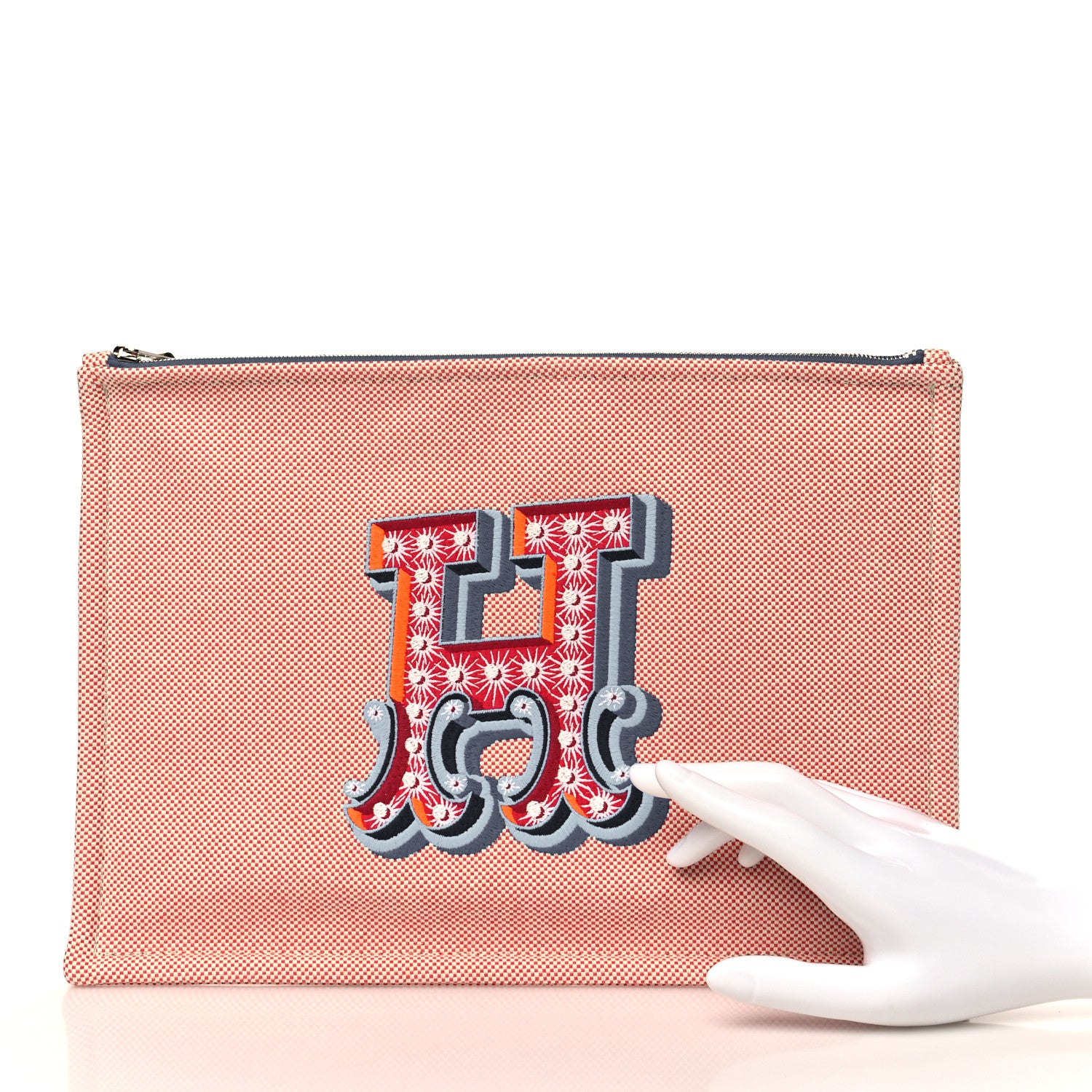 Hermes Toile H Electrique Flat Case Grenat Clementine 2 of 7