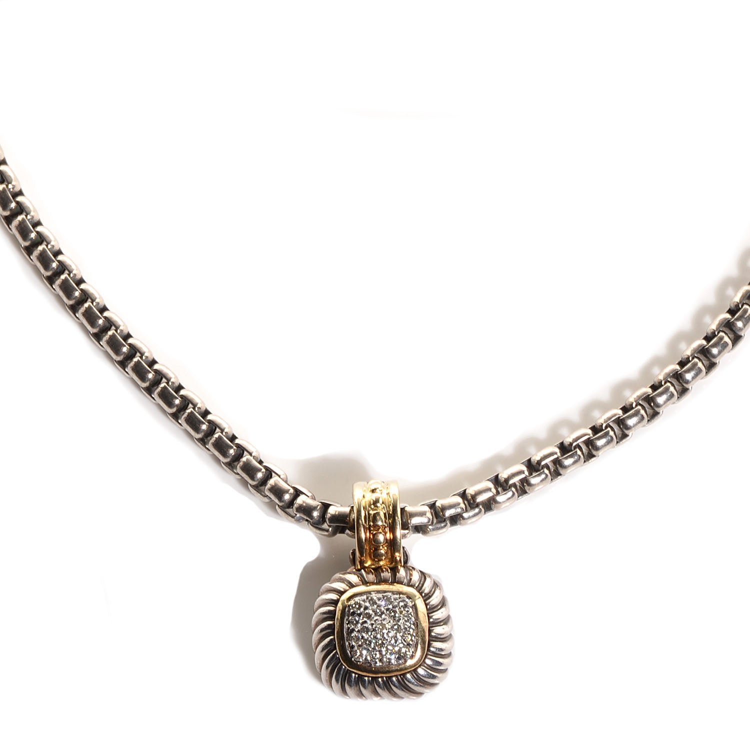 David Yurman Sterling Silver 18k Yellow Gold Pave Diamond 14mm Albion Pendant Necklace 1 of 6