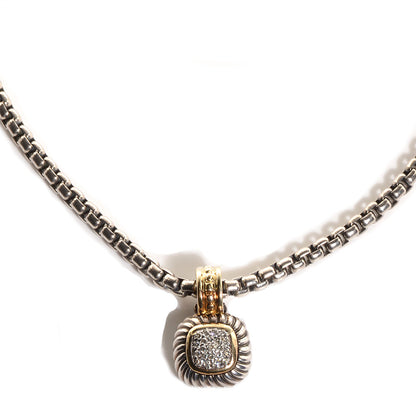 David Yurman Sterling Silver 18k Yellow Gold Pave Diamond 14mm Albion Pendant Necklace 1 of 6