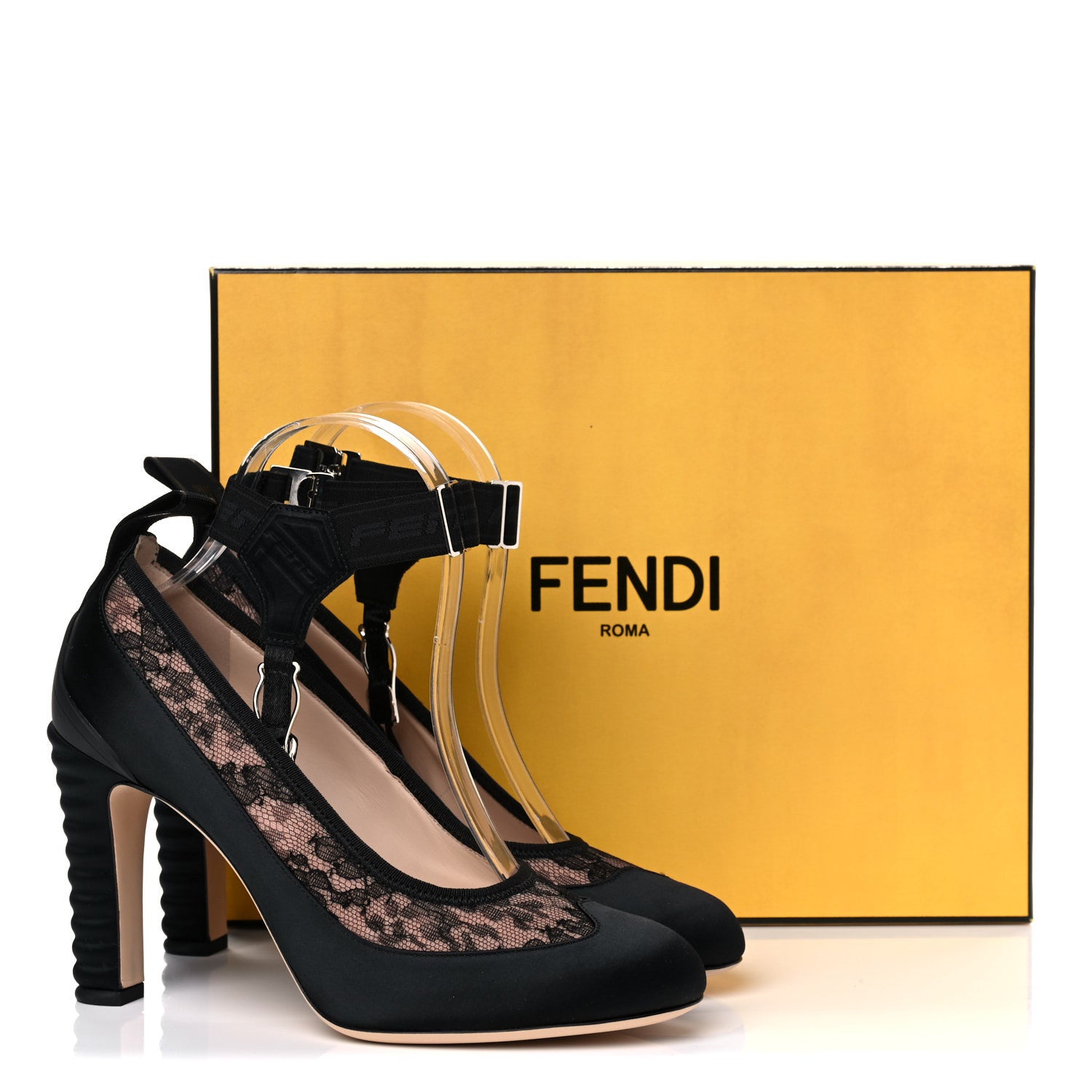 Fendi Satin Lace Promenade Pumps 38 Black Skin 5 of 12