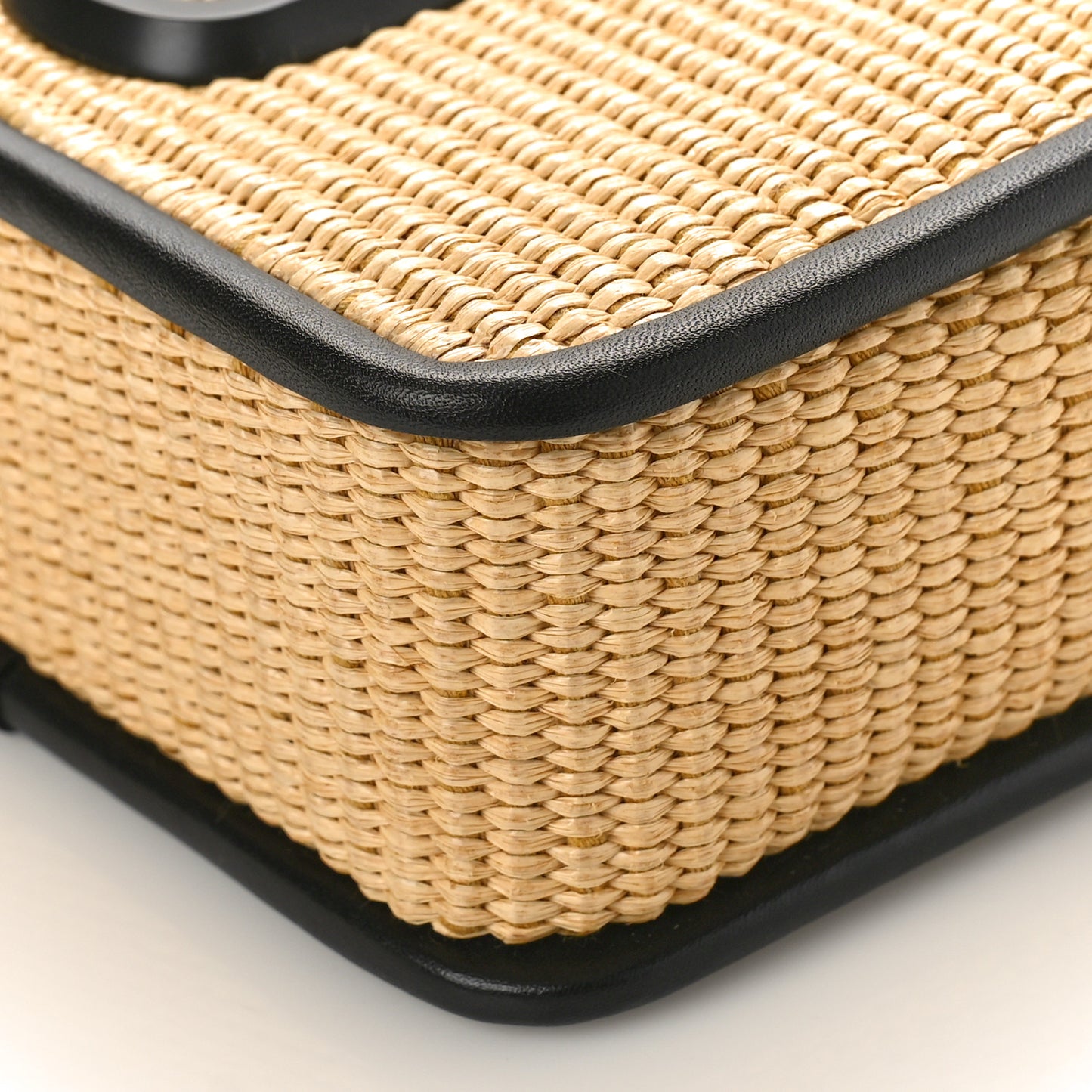 Calfskin Woven Straw Small Snapshot Camera Bag Beige