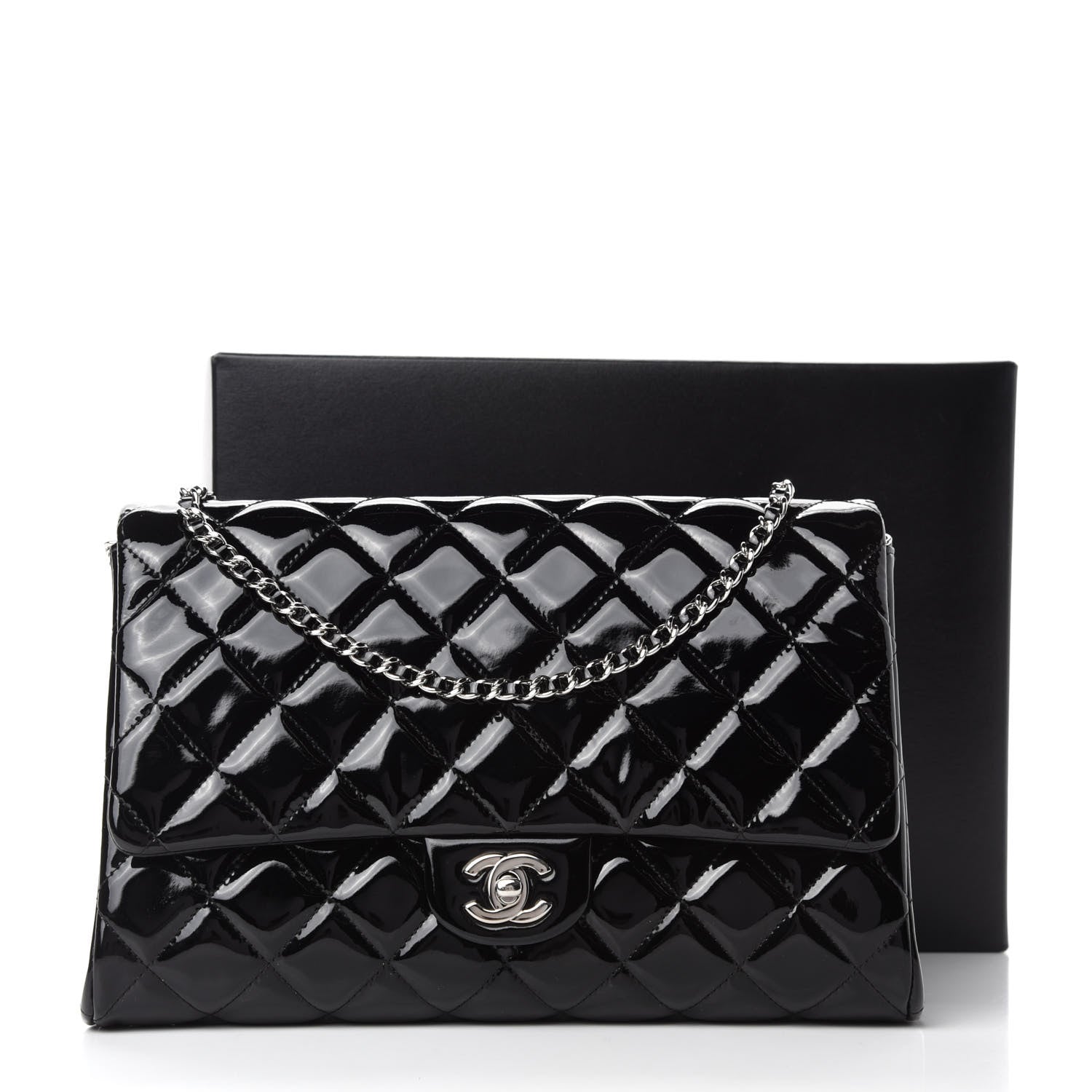 Chanel Patent Quilted Clutch with Chain Flap Black 11 of 11