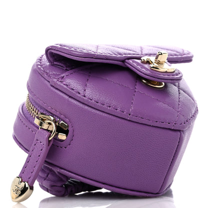 Chanel Lambskin Quilted CC In Love Heart Zipped Arm Coin Purse Purple 7 of 10