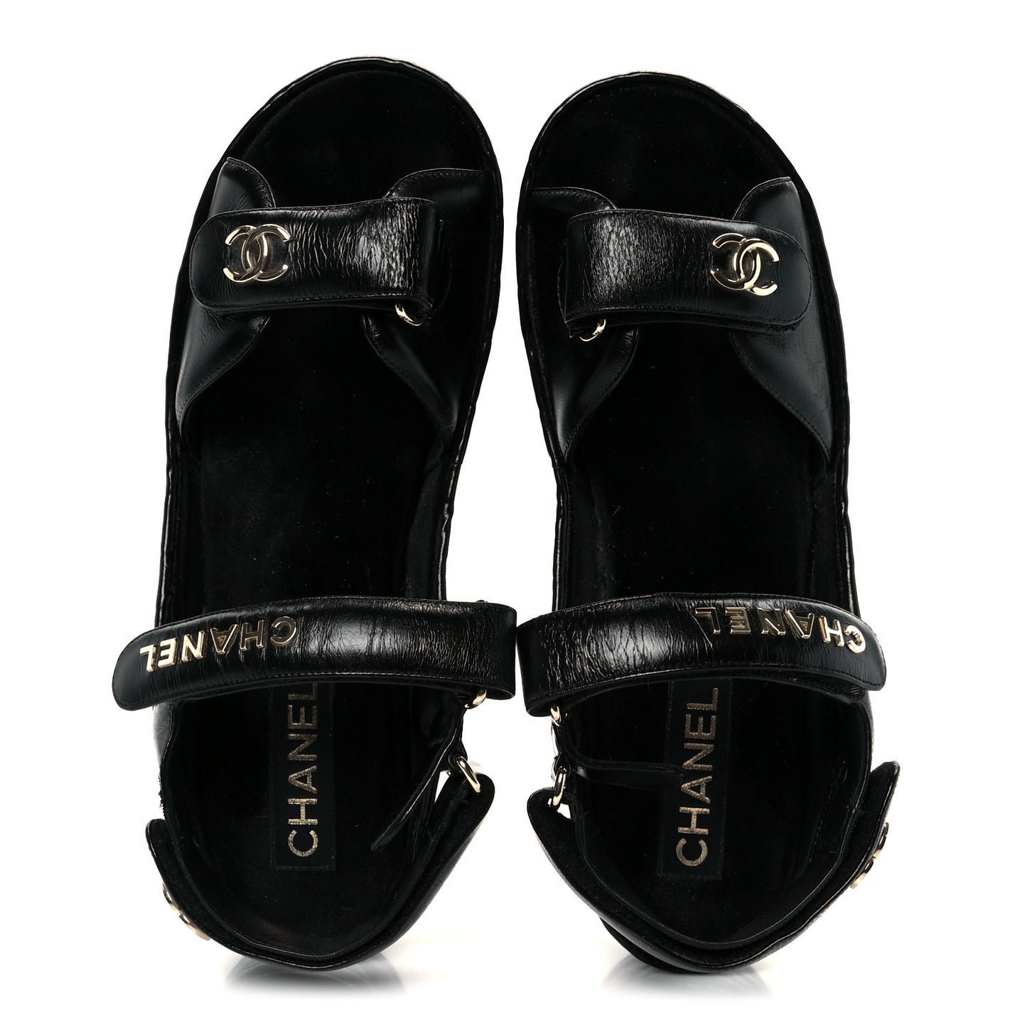 Shiny Calfskin Logo Platform Sandals 41 Black