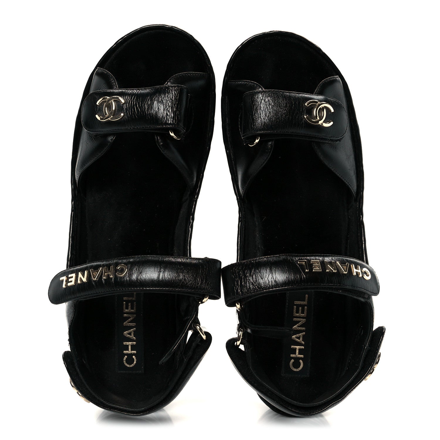 Chanel Shiny Calfskin Logo Platform Sandals 41 Black 2 of 9