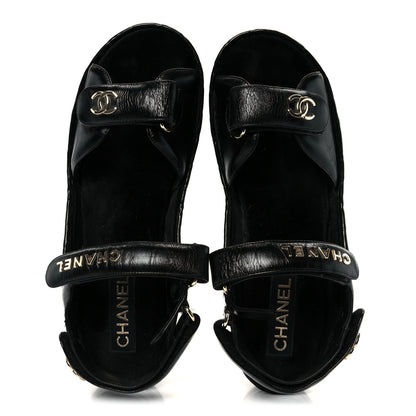 Chanel Shiny Calfskin Logo Platform Sandals 41 Black 2 of 9