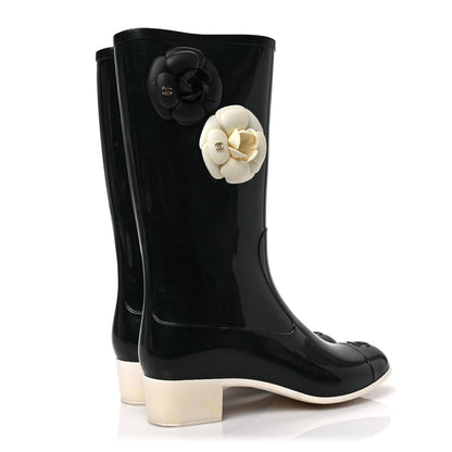 Chanel Rubber Camellia Rain Boots 37 Black 5 of 6