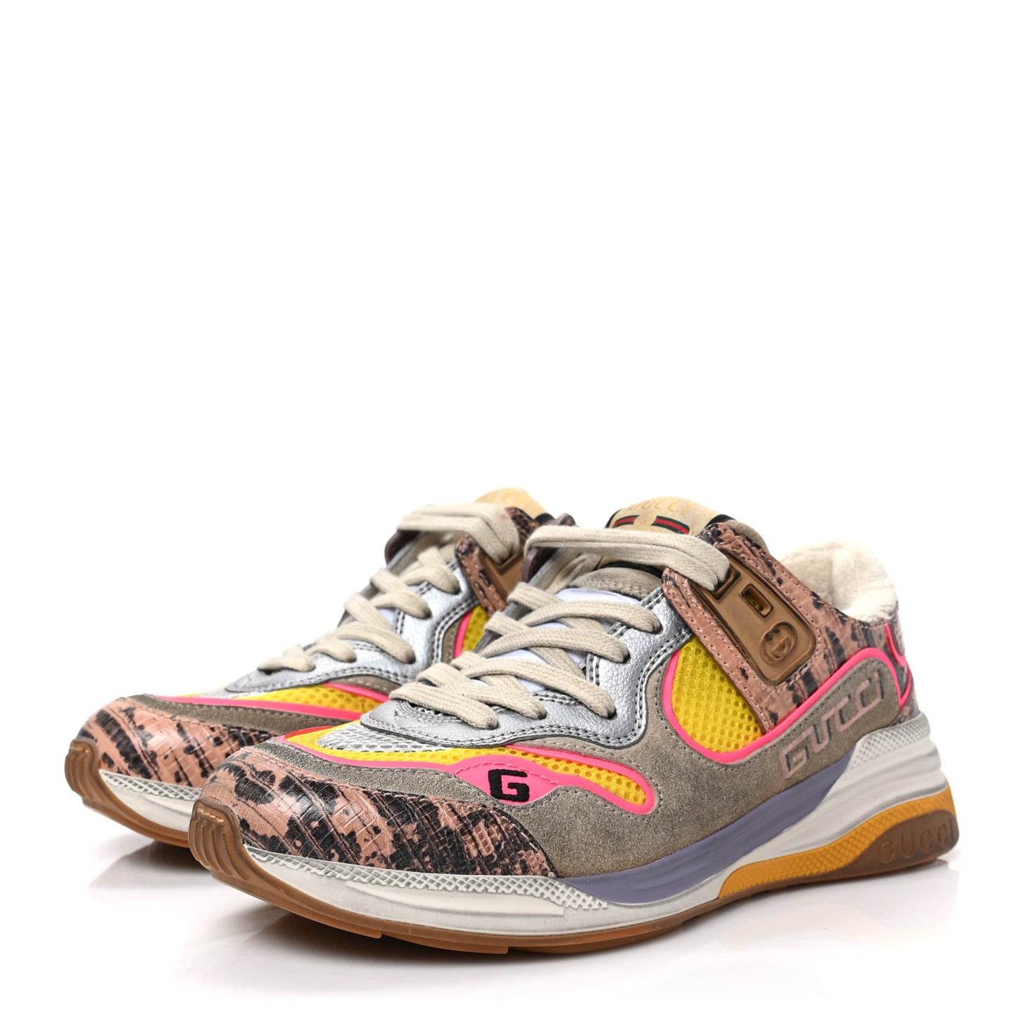 Suede Calfskin Tejus Printed Womens Ultrapace Sneakers 35 Pink Silver Oatmeal Yolk