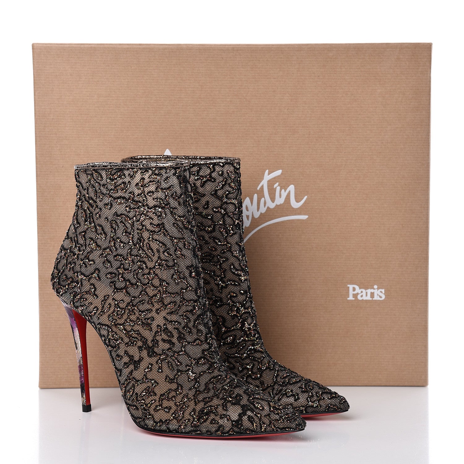 Christian Louboutin Mesh Glitter Nancy Bootie 100 Ankle Boots 36.5 Black 9 of 9