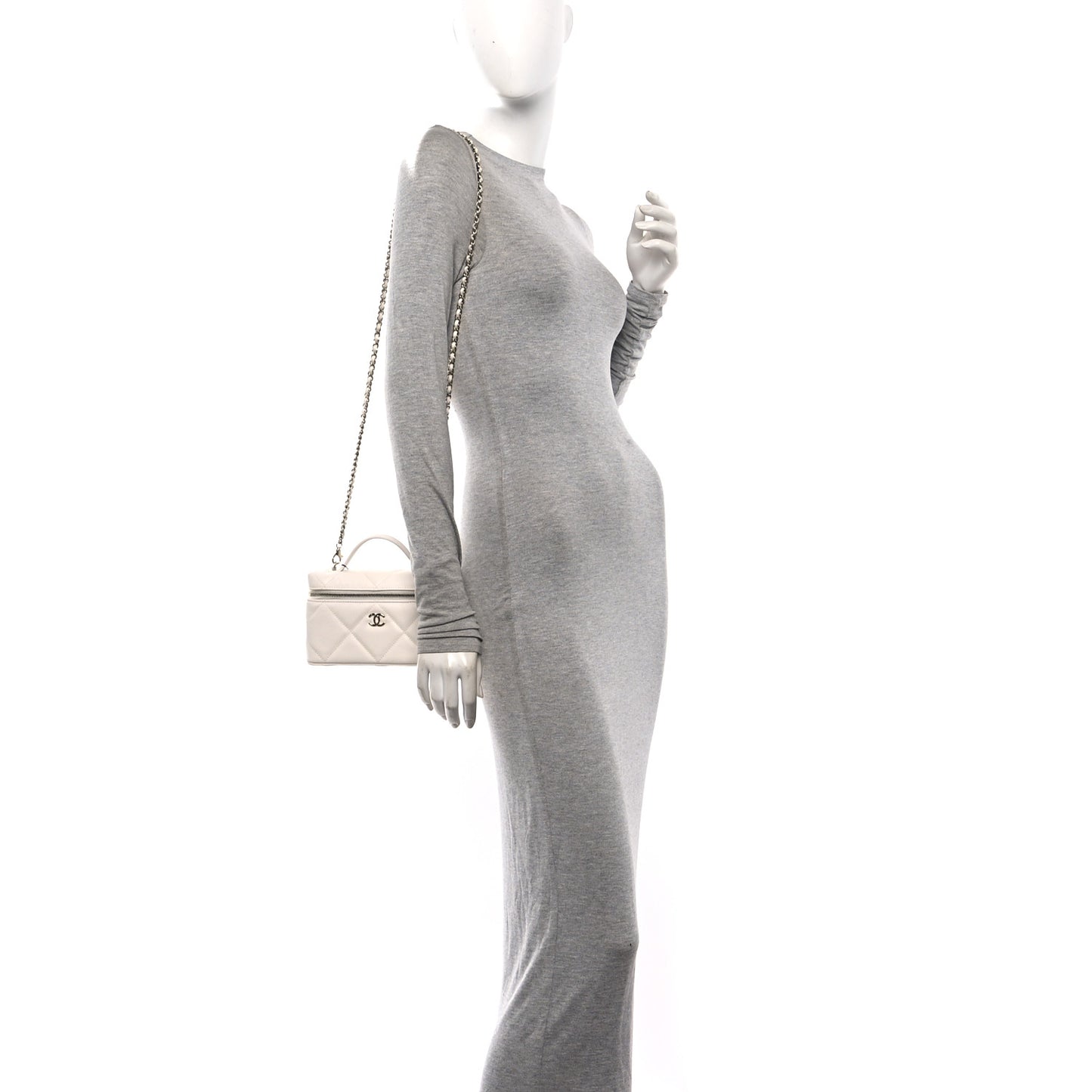 Caviar Quilted Top Handle Slim Vanity With Chain White