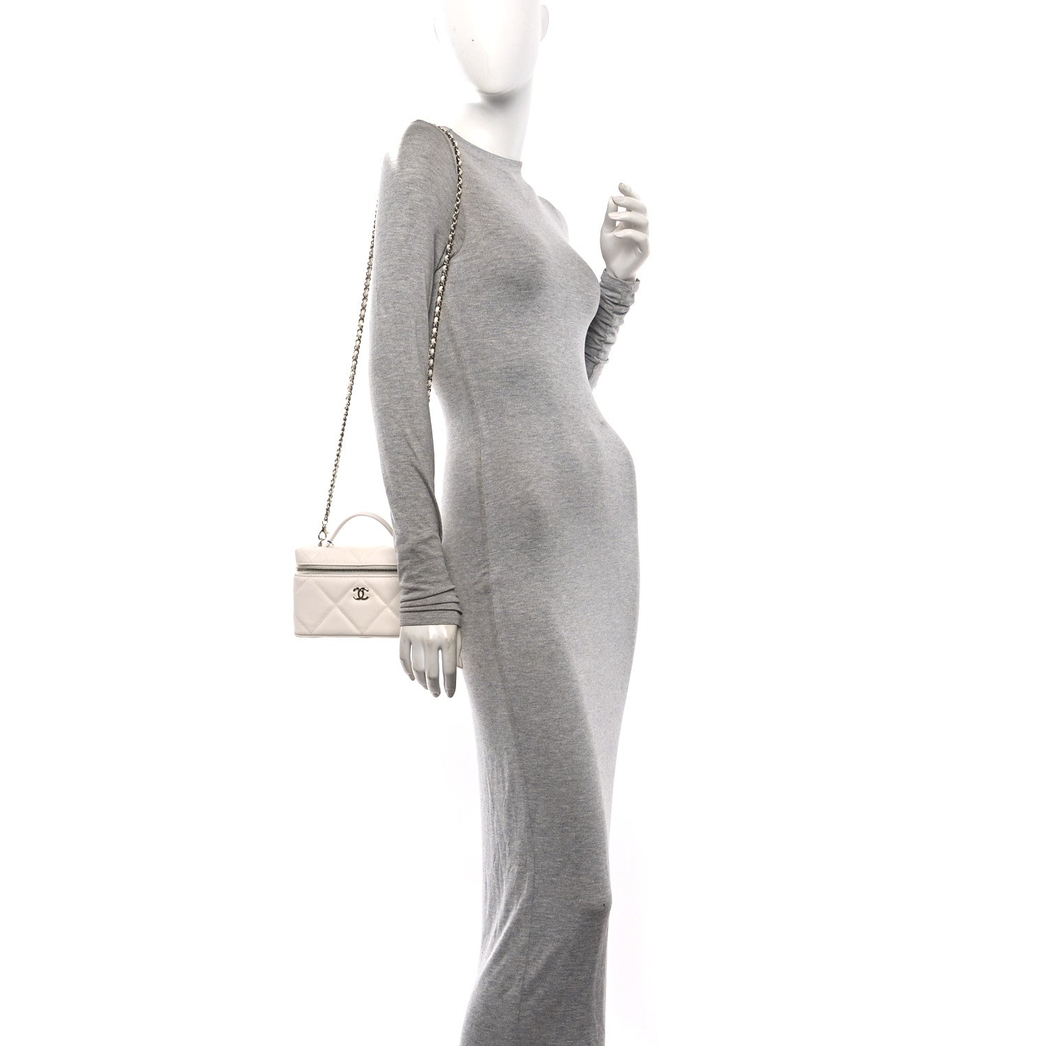 Chanel Caviar Quilted Top Handle Slim Vanity With Chain White 2 of 13