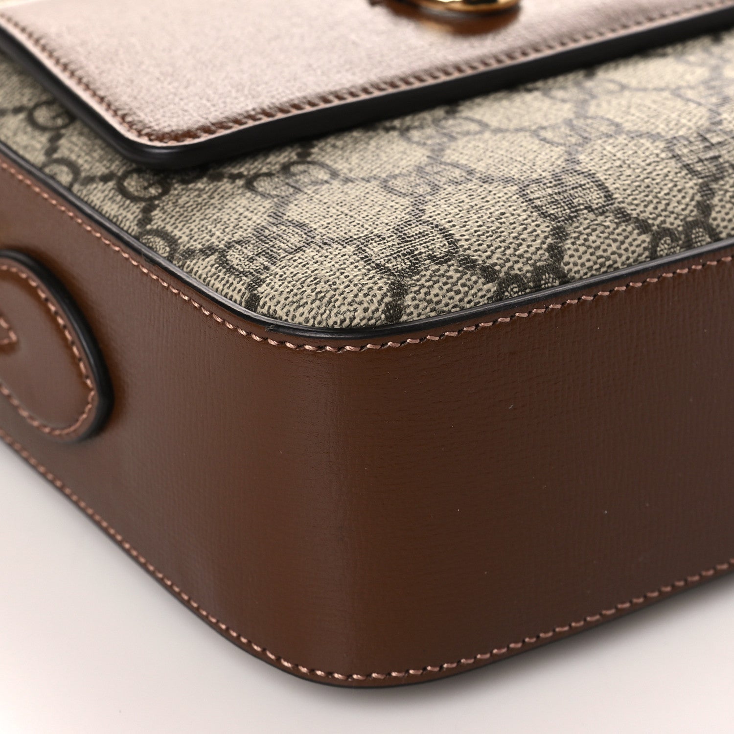 Gucci GG Supreme Monogram Small Horsebit 1955 Shoulder Bag Beige Brown Sugar 8 of 9
